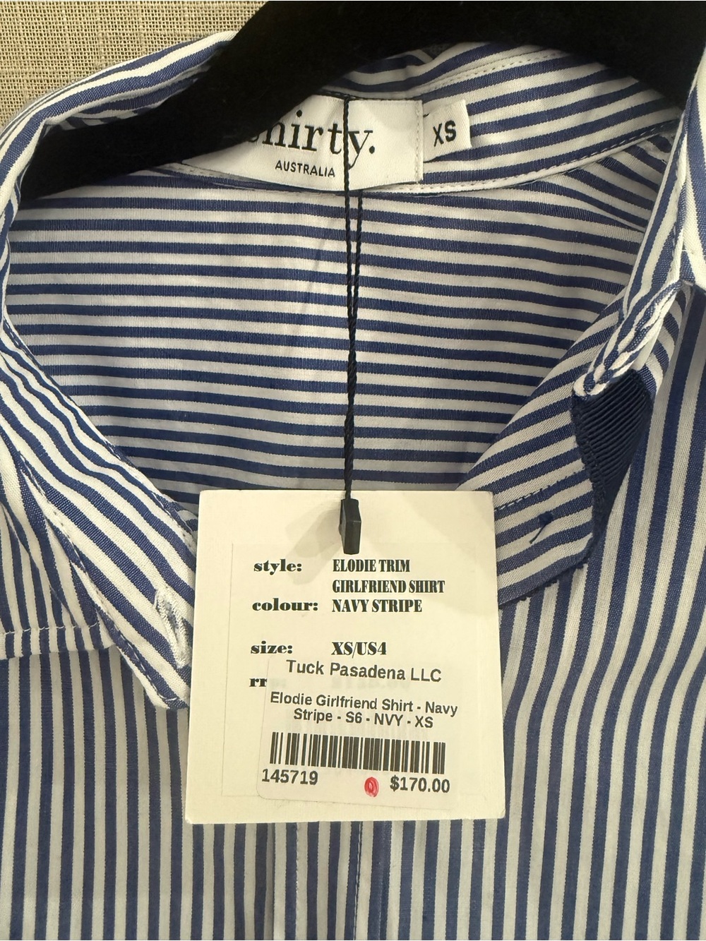 Shirty. Australia Elise Trim Girlfriend Shirt Navy Stripe XS - Picture 3 of 5